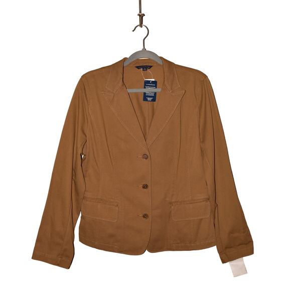 LANDS' END NEW $109 Textured Cotton Peak Lapel Blazer Brown Size 12 - Picture 1 of 5